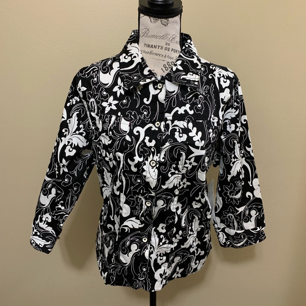 Mirror Image Vintage Black & White Paisley Long Sleeve Top Size Medium